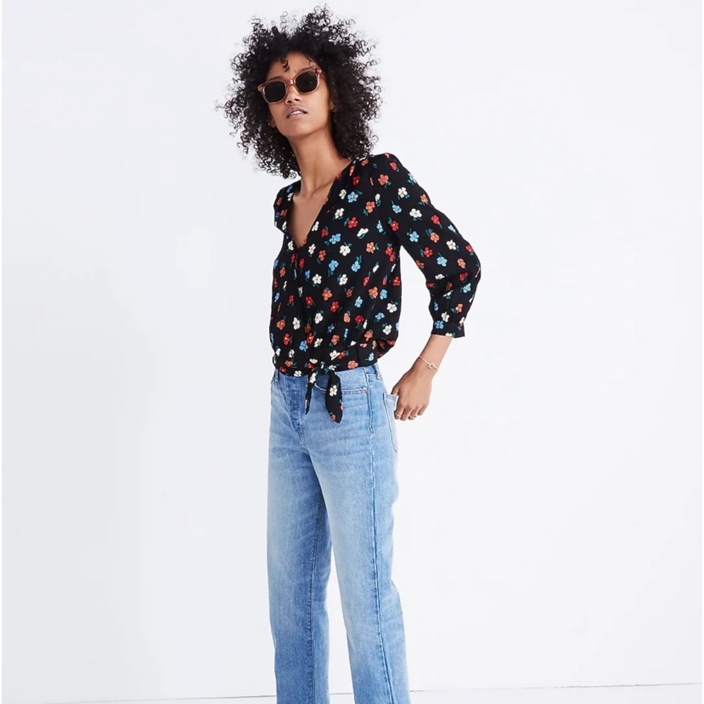 Madewell Floral Surplice Wrap Tie Blouse Top - Picture 3 of 14